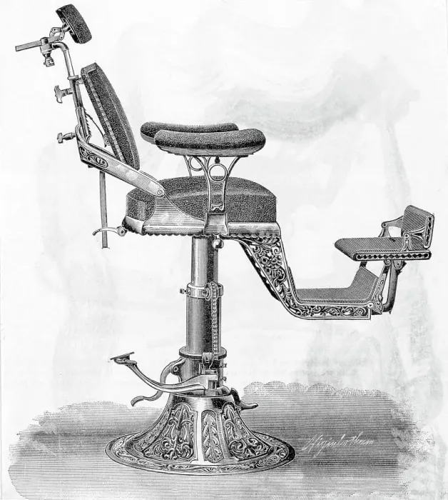 Framed Print : Engraving of Old Dentist's Chair