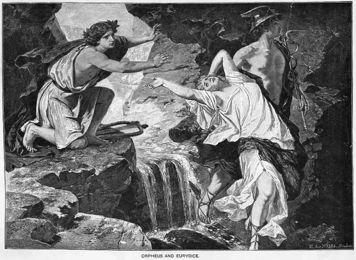 Framed Print : Engraving of Orpheus Reaching for Eurydice Framed Print : Engraving of Orpheus Reaching for Eurydice