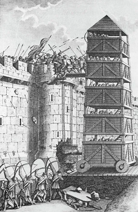 Framed Print : Engraving of Pavisers and a Movable Tower Framed Print : Engraving of Pavisers and a Movable Tower