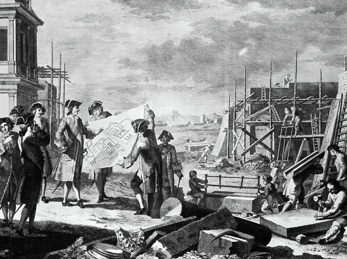 Framed Print : Engraving of Peter The Great Supervising the Building of St. Petersburg