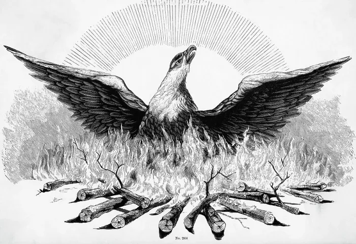 Framed Print : Engraving of Phoenix Rising from Flames Framed Print : Engraving of Phoenix Rising from Flames