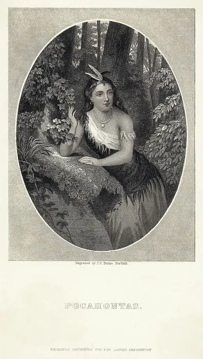 Framed Print : Engraving Of Pocahontas Seated In Woods