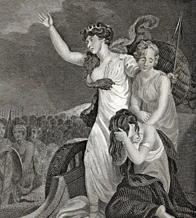 Framed Print : Engraving of Queen Boadicea Addressing Her Troops Framed Print : Engraving of Queen Boadicea Addressing Her Troops