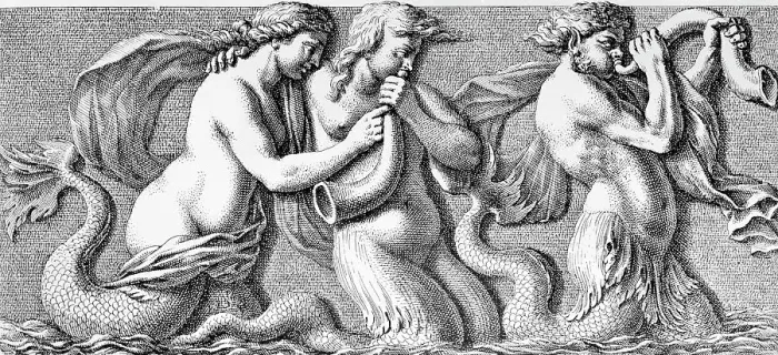 Framed Print : Engraving of a Roman Relief of Sirens and Tritons Framed Print : Engraving of a Roman Relief of Sirens and Tritons