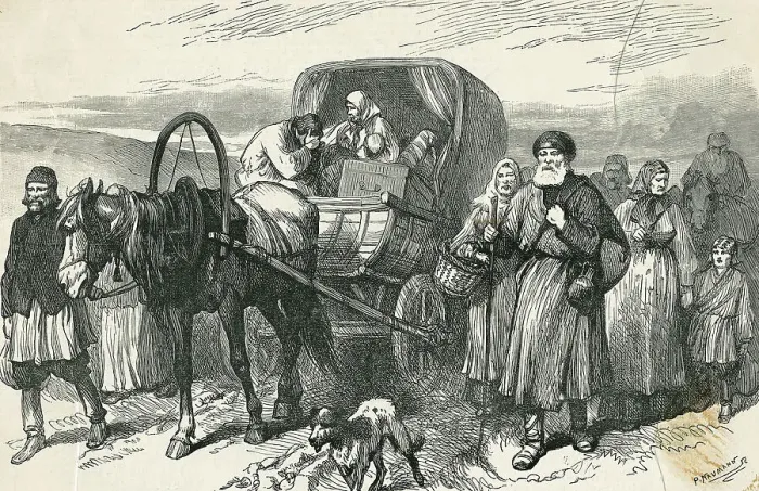 Framed Print : Engraving of Russian Caravan with Migrating Peasants by P. Naumann Framed Print : Engraving of Russian Caravan with Migrating Peasants by P. Naumann