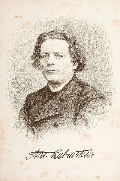 Engraving of russian composer Anton Rubinstein from 1882