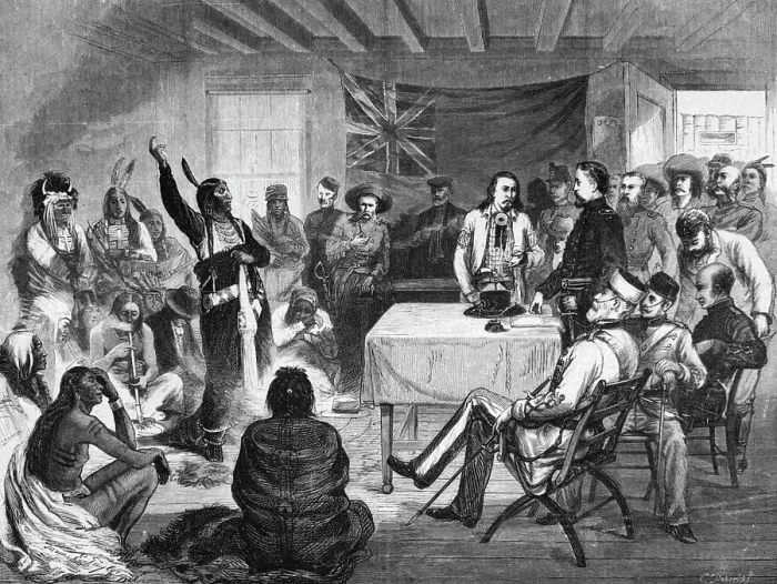 Framed Print : Engraving of the Sitting Bull Council in October 1877 Framed Print : Engraving of the Sitting Bull Council in October 1877