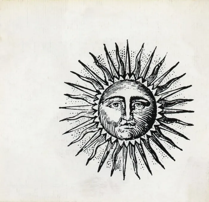 Framed Print : Engraving Of Sun W / Frown & Crooked Rays Framed Print : Engraving Of Sun W / Frown & Crooked Rays