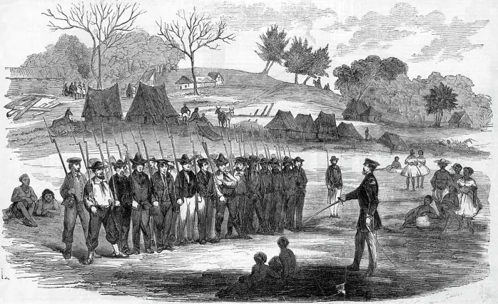 Framed Print : Engraving of William Walker Training His Soldiers at Virgin Bay Framed Print : Engraving of William Walker Training His Soldiers at Virgin Bay