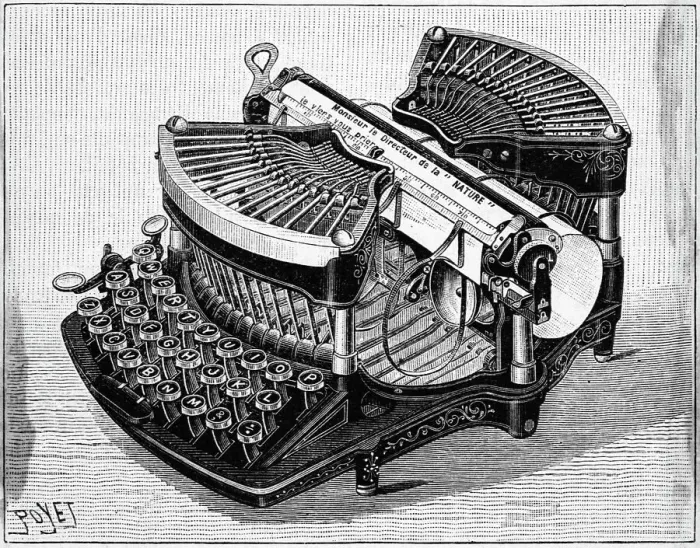 Framed Print : Engraving of the Williams Typewriter by E. Poyet Framed Print : Engraving of the Williams Typewriter by E. Poyet