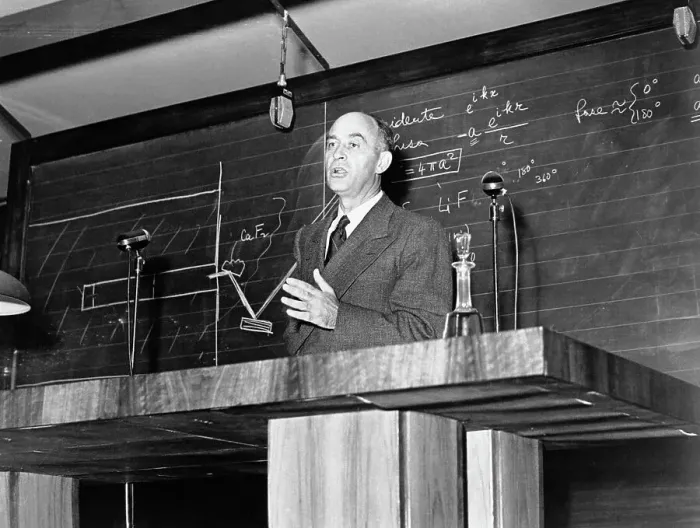 Framed Print : Enrico Fermi At Lecture In 1949 Framed Print : Enrico Fermi At Lecture In 1949