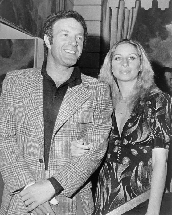 Framed Print : Entertainers Barbra Streisand and James Caan Posing at Premier Event Framed Print : Entertainers Barbra Streisand and James Caan Posing at Premier Event