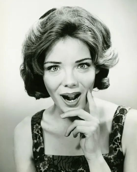 Framed Print : Enthusiastic looking woman, smiling, posing in studio, (B&W), (Portrait)