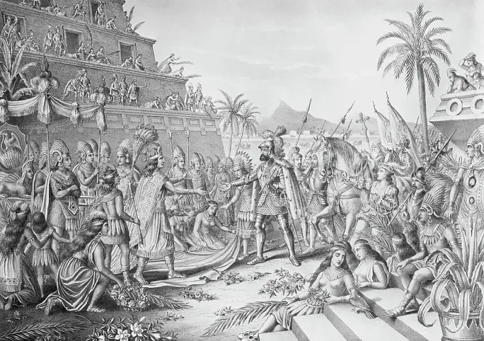 Framed Print : Entrance of Cortez into Mexico Lithograph Framed Print : Entrance of Cortez into Mexico Lithograph