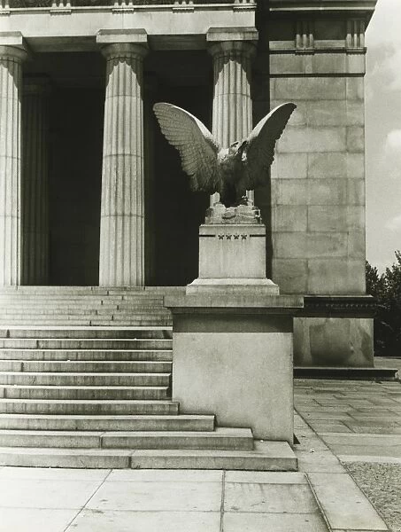Entrance to monumental building, (B&W)