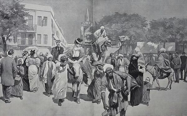 The Entrance to Muski Street in Cairo, 1883, Egypt, Historic, digital reproduction of an original 19th-century image