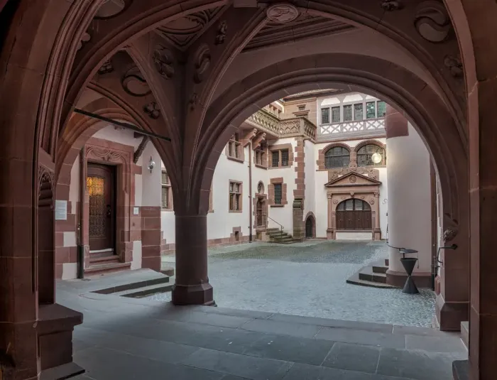 Framed Print : Entrance of the New Town Hall of Freiburg im Breisgau (Germany)