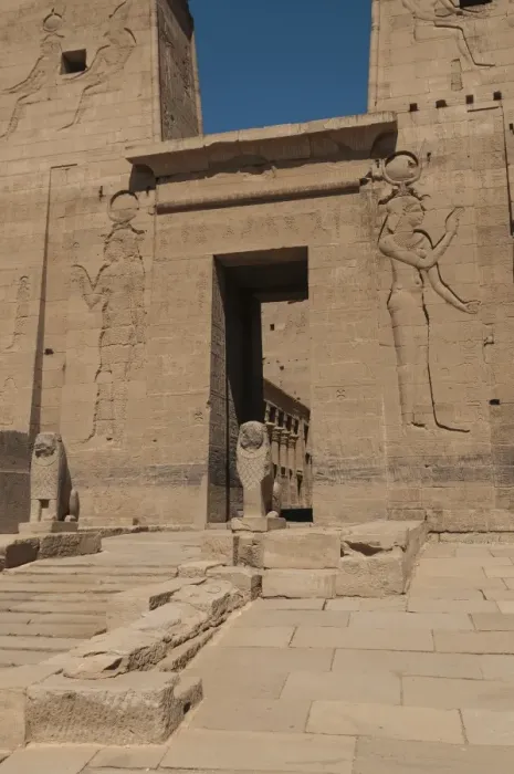Framed Print : Entrance to the Temple of Isis with two stone lions Framed Print : Entrance to the Temple of Isis with two stone lions