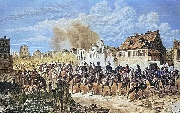 Entry of General Werder in Strasbourg after the capitulation on 30 September 1870, illustrated war history, German, French war 1870-1871, Germany, France
