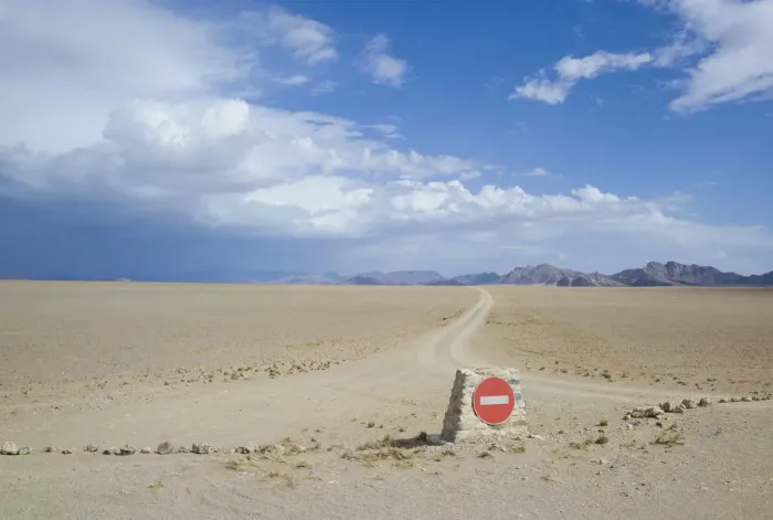 Framed Print : No entry sign, scenic landscape, Namib-Naukluft National Park, Hardap Region, Namibia