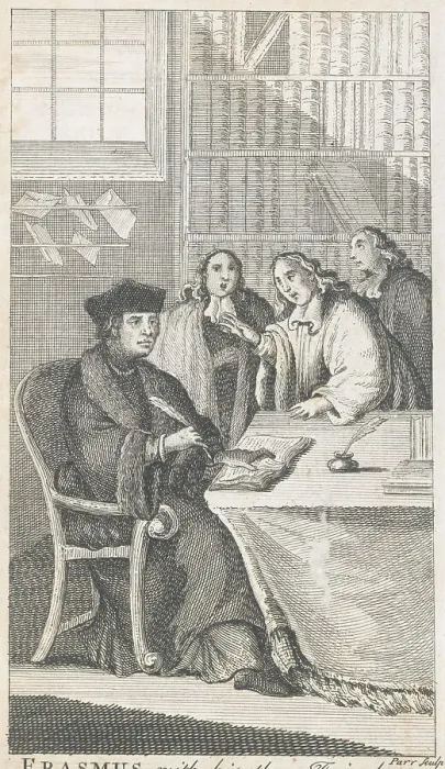 Framed Print : Erasmus with His Three Friends Framed Print : Erasmus with His Three Friends