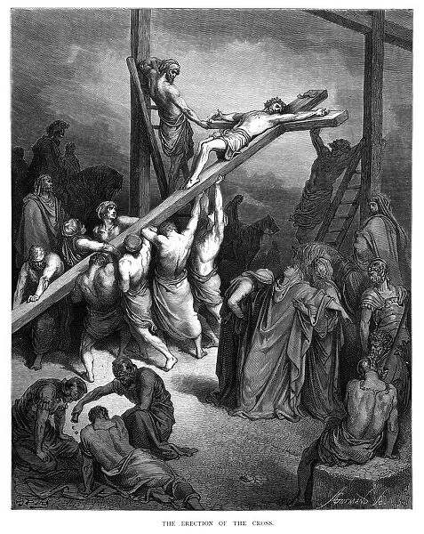 The erection of the cross engraving 1870
