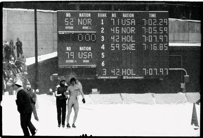 Framed Print : Eric Heiden by Winning Score on Scoreboard