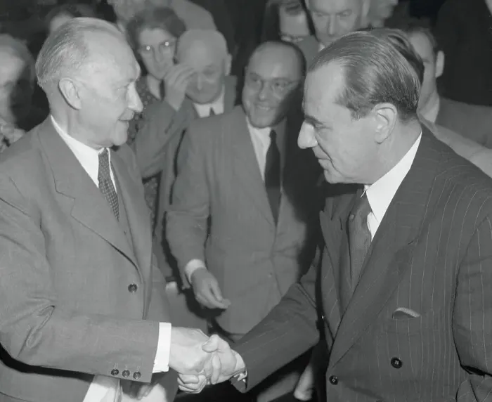 Framed Print : Erich Koehler Shaking Hands with Konrad Adenauer Framed Print : Erich Koehler Shaking Hands with Konrad Adenauer