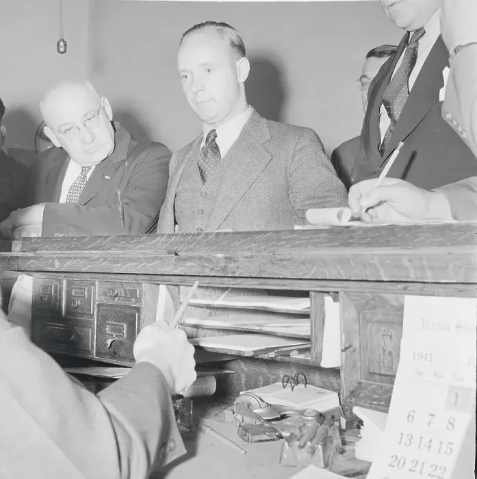 Framed Print : Erich Strunck Being Booked for Spy Charges Framed Print : Erich Strunck Being Booked for Spy Charges