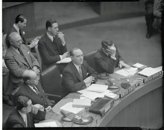 Framed Print : Ernest Gross at UN Meeting