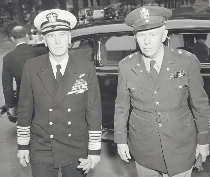 Framed Print : Ernest King and George Marshall Arriving for Meeting Framed Print : Ernest King and George Marshall Arriving for Meeting