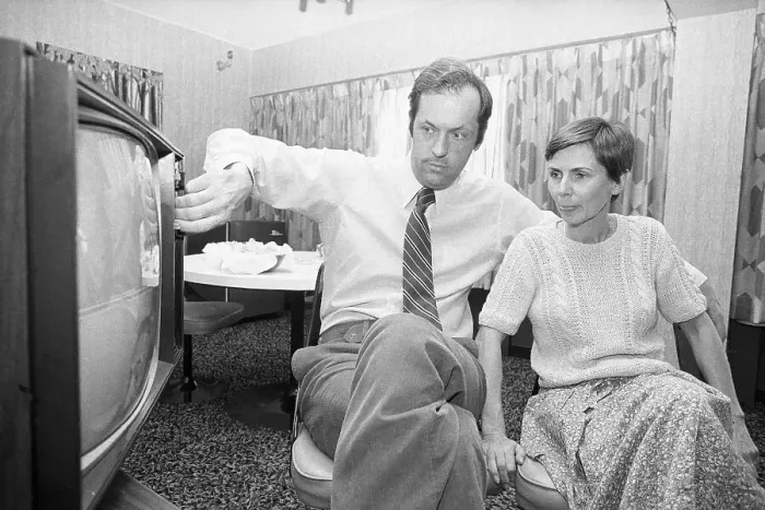 Framed Print : Bill and Ernestine Bradley Watching Television Framed Print : Bill and Ernestine Bradley Watching Television