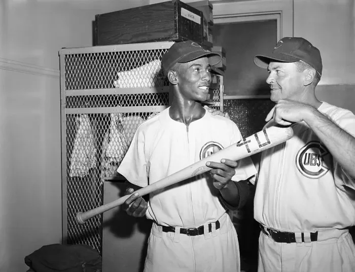 Framed Print : Ernie Banks Holding Bat With Manager Hack Framed Print : Ernie Banks Holding Bat With Manager Hack