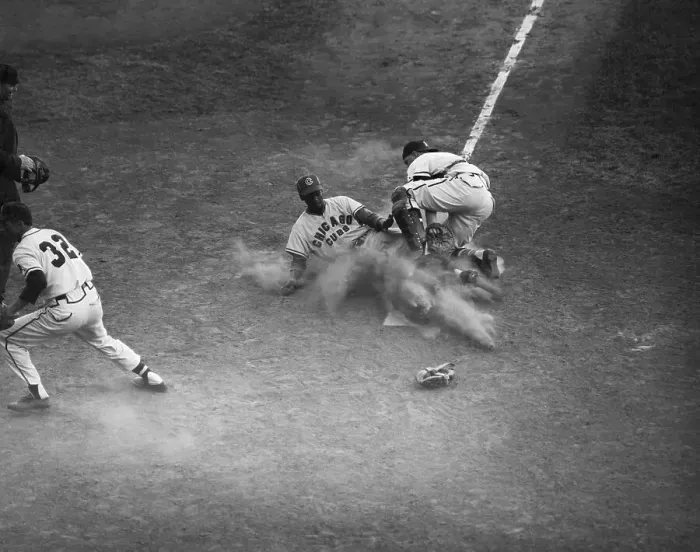 Framed Print : Ernie Banks Sliding Safely Into Home Framed Print : Ernie Banks Sliding Safely Into Home