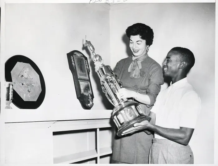 Framed Print : Ernie Banks and Wife Holding MVP Trophy Framed Print : Ernie Banks and Wife Holding MVP Trophy