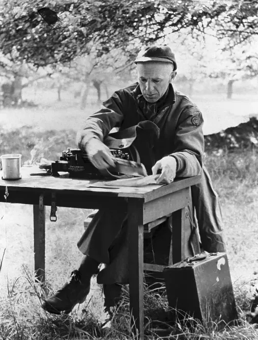 Framed Print : Ernie Pyle Working at a Desk Framed Print : Ernie Pyle Working at a Desk