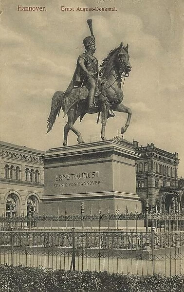 Ernst August Monument, Hanover, Lower Saxony, Germany, postcard with text, view around ca 1910, historical, digital reproduction of a historical postcard, public domain, from that time, exact date unknown