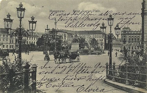 Ernst August Platz, Hannover, Lower Saxony, Germany, postcard with text, view around ca 1910, historical, digital reproduction of a historical postcard, public domain, from that time, exact date unknown
