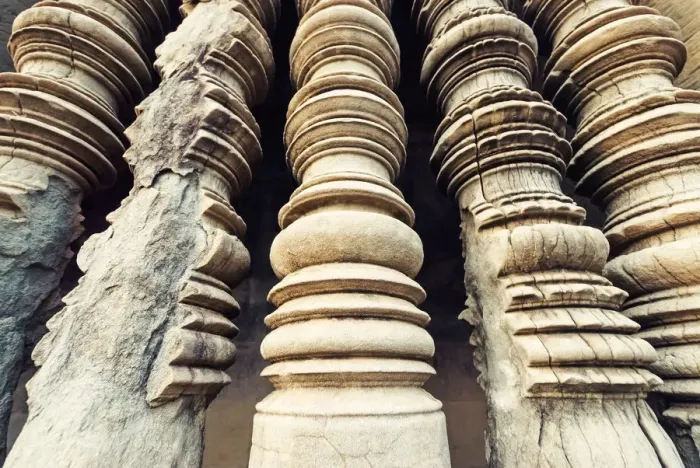 Framed Print : Eroded carved pillars, Angkor Wat Temple Framed Print : Eroded carved pillars, Angkor Wat Temple