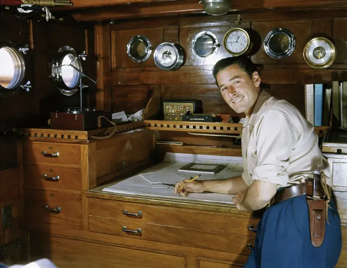 Framed Print : Errol Flynn in Yacht's Cabin Framed Print : Errol Flynn in Yacht's Cabin