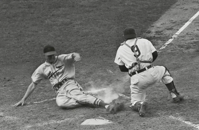 Framed Print : Erv Dusak Sliding Home Safely Framed Print : Erv Dusak Sliding Home Safely
