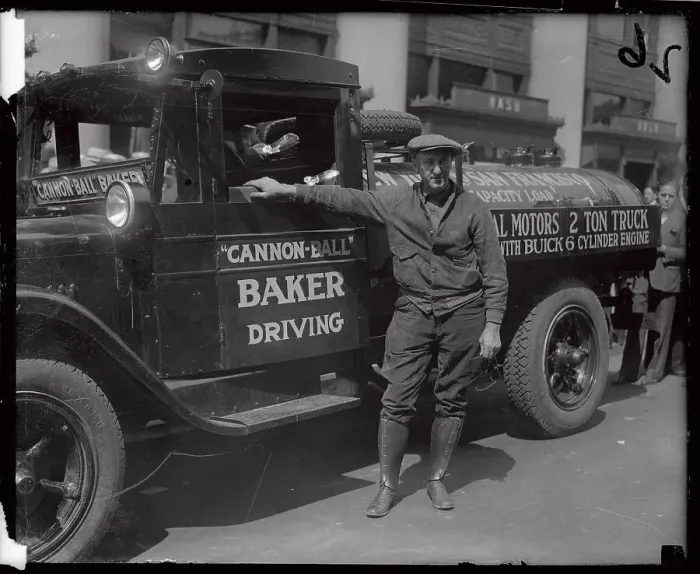 Framed Print : Erwin Baker in Buick Driving to San Francisco