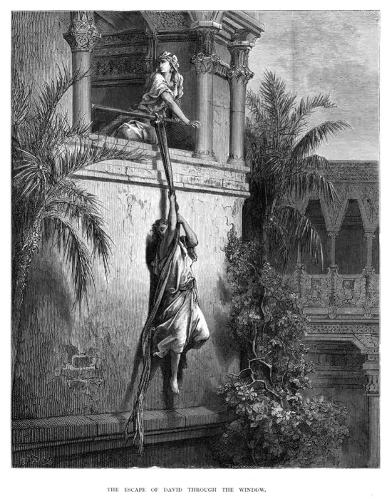 Framed Print : The escape of David engraving 1870 Framed Print : The escape of David engraving 1870