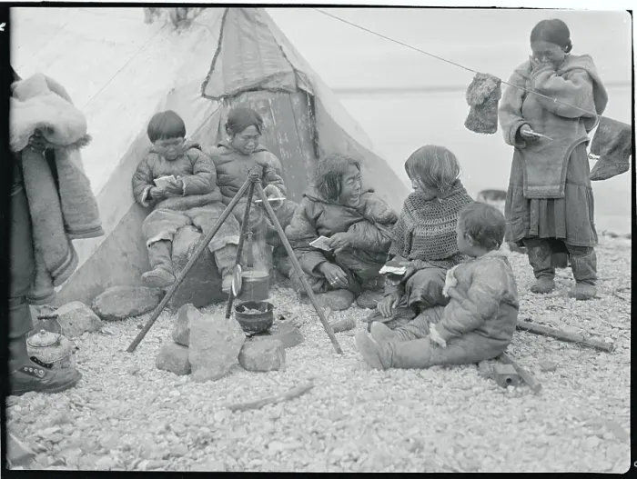 Framed Print : Eskimo Family Outside Tent Framed Print : Eskimo Family Outside Tent
