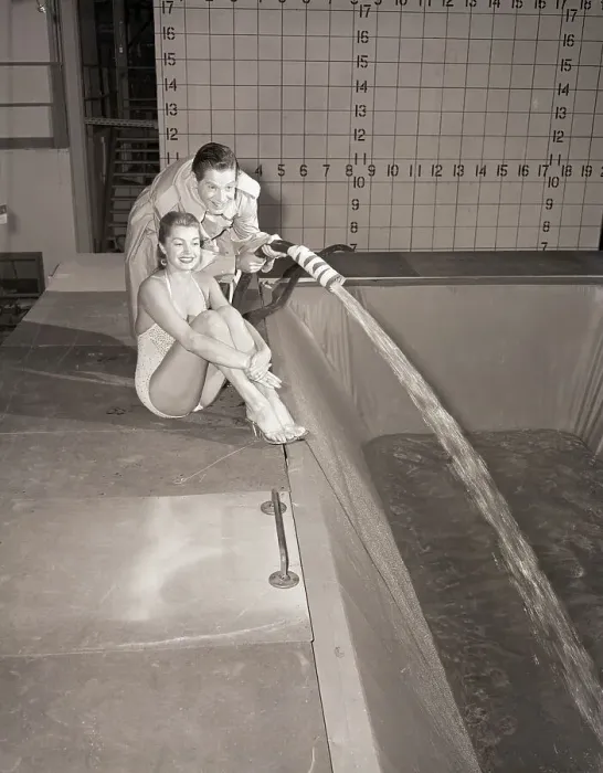 Framed Print : Esther Williams and Milton Berle Filling Pool Framed Print : Esther Williams and Milton Berle Filling Pool