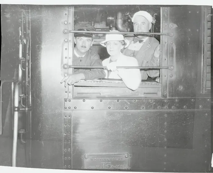 Framed Print : Ethel Barrymore with Two Train Engineers Framed Print : Ethel Barrymore with Two Train Engineers
