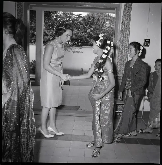 Framed Print : Ethel Skakel Kennedy Shaking Hands with Model Framed Print : Ethel Skakel Kennedy Shaking Hands with Model