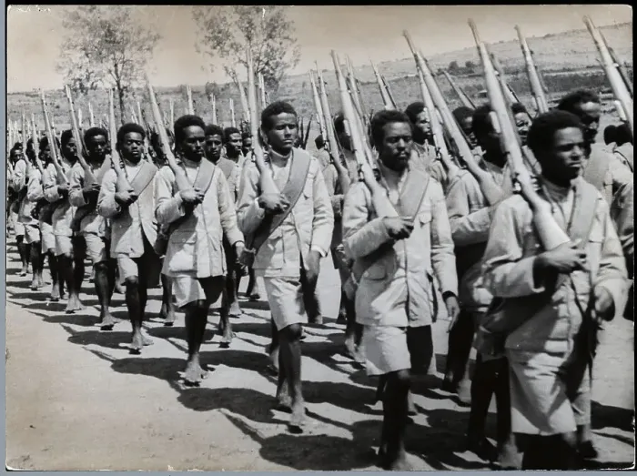 Framed Print : Ethiopian Soldiers Marching Barefoot