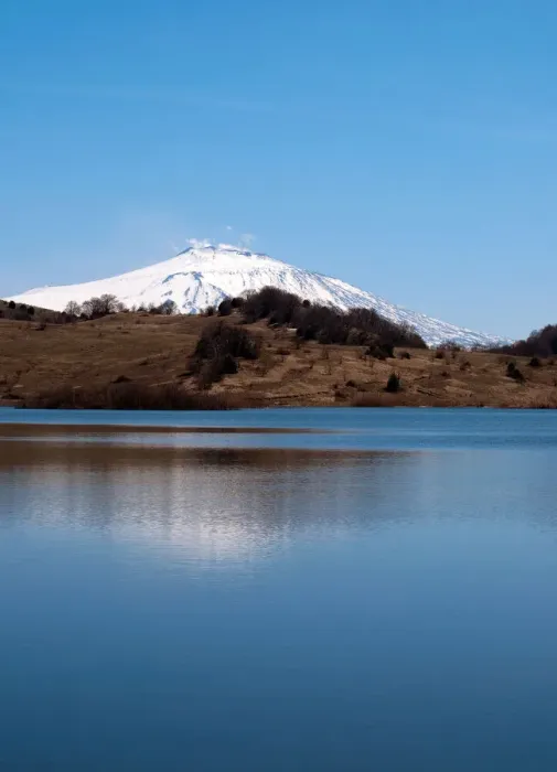 Framed Print : Etna Volcano mirroring on a lake Framed Print : Etna Volcano mirroring on a lake