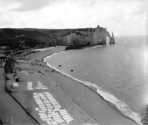 Etretat. circa 1911: The beach at Etretat, France